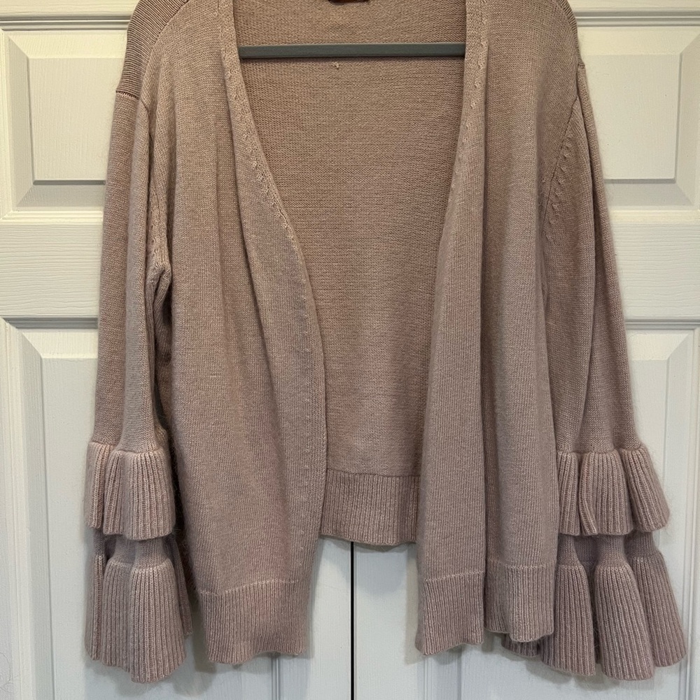 Tan Ruffle Sleeve Cardigan Sweater